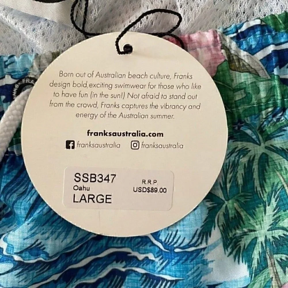 Franks Australia OAHU Tropical Jungle Swim Shorts Trunks Board Shorts L Hawaiian